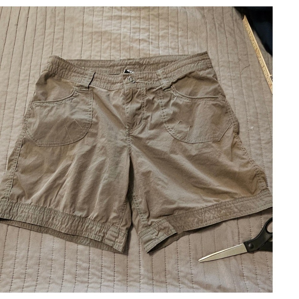 Womens Khaki Cargo Shorts Utility Pockets Mid Rise Casual‎ Cotton Blend Brown
